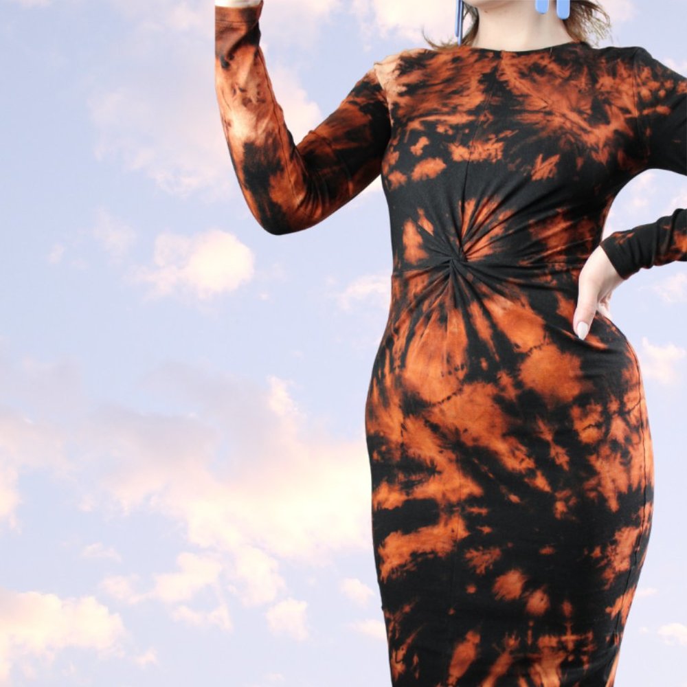 Hand-Bleached body con midi dress NWOT